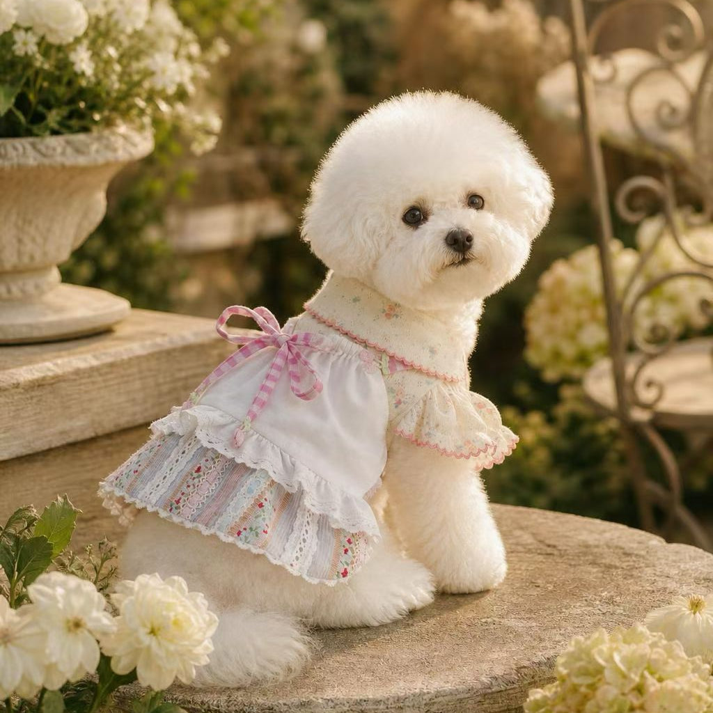 Elsamilu Gingham Ribbon Layered Pet Dress – Cute Outfit for Small Dogs & Cats