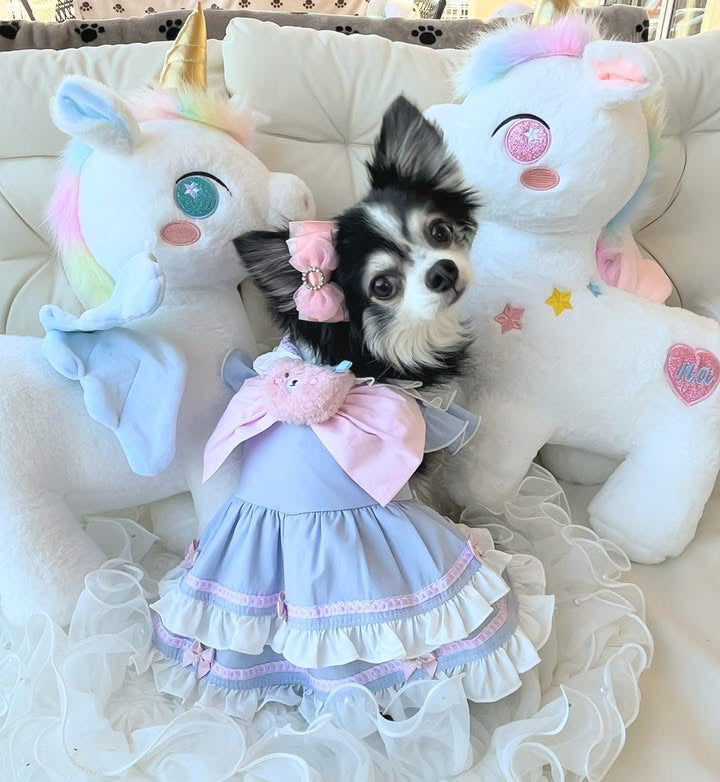 エルサミル ガーリーセーラーリボンペットドレス - 小型犬・猫用 ふわふわリボン付きキュートな一着