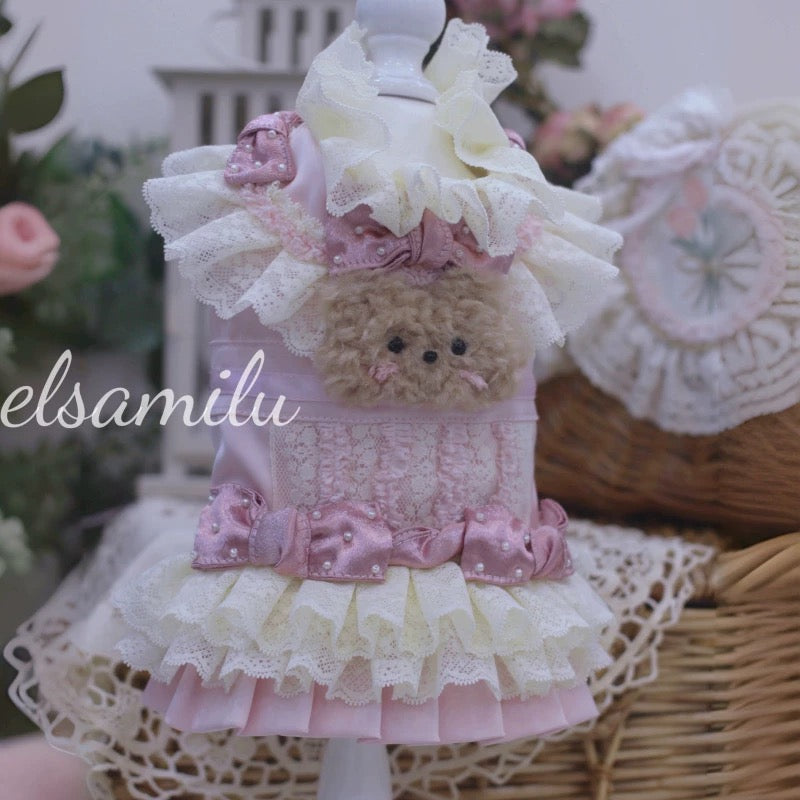 Elsamilu Lovely Bear Pet One-Piece Dress – Cute Outfit for Small Dogs & Cats