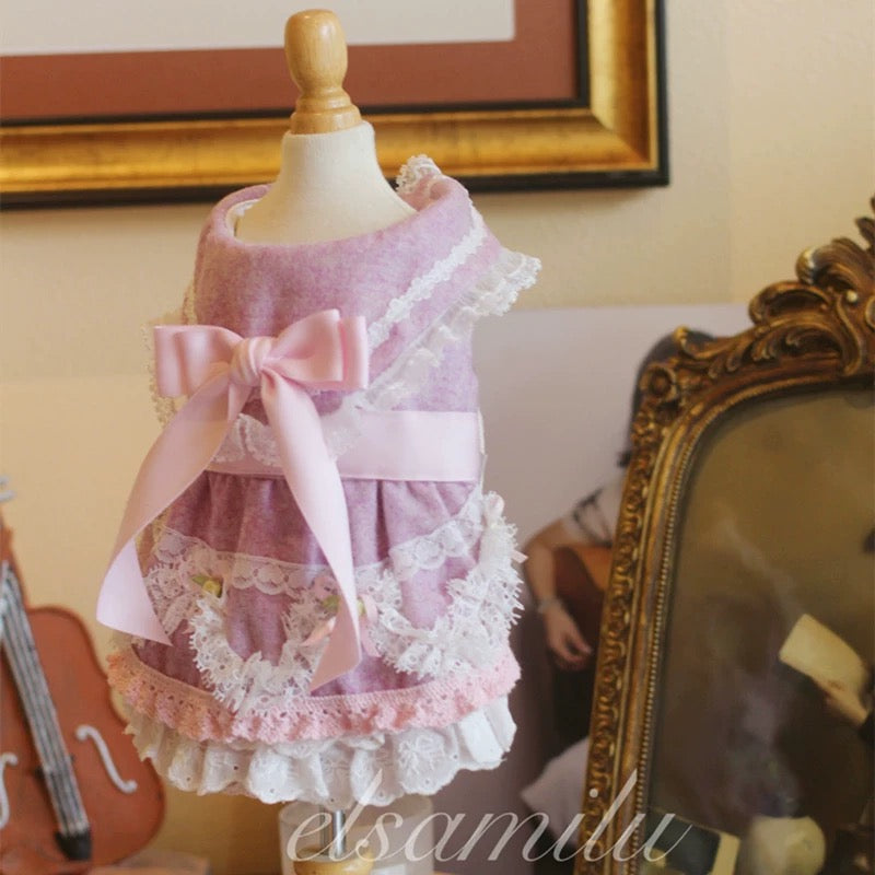 Elsamilu Romantic Purple Pet Dress – Elegant Lace Princess Outfit for Small Dogs & Cats