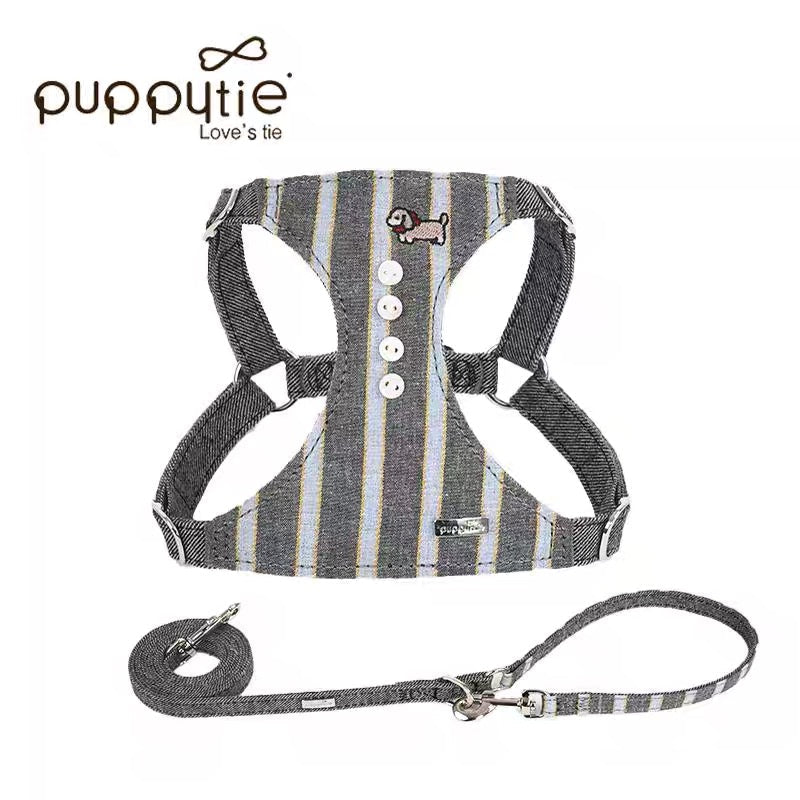 Puppytie ジャパニーズストライプペットハーネス(子犬刺繍入り)| 安全・軽量・スタイリッシュな猫&小型犬用| Japanese Stripe Pet Harness with Puppy Embroidery | Safe, Lightweight & Stylish for Cats & Small Dogs