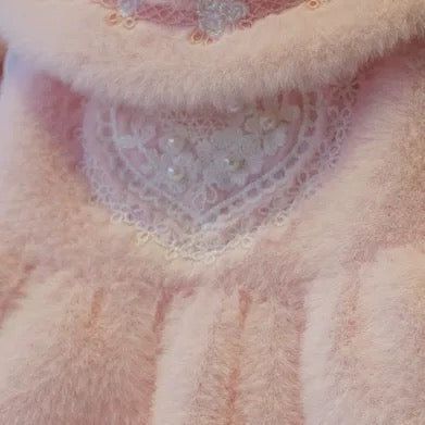 Elsamilu Romantic Pink Fur Pet Dress – Elegant Winter Outfit for Small Dogs & Cats