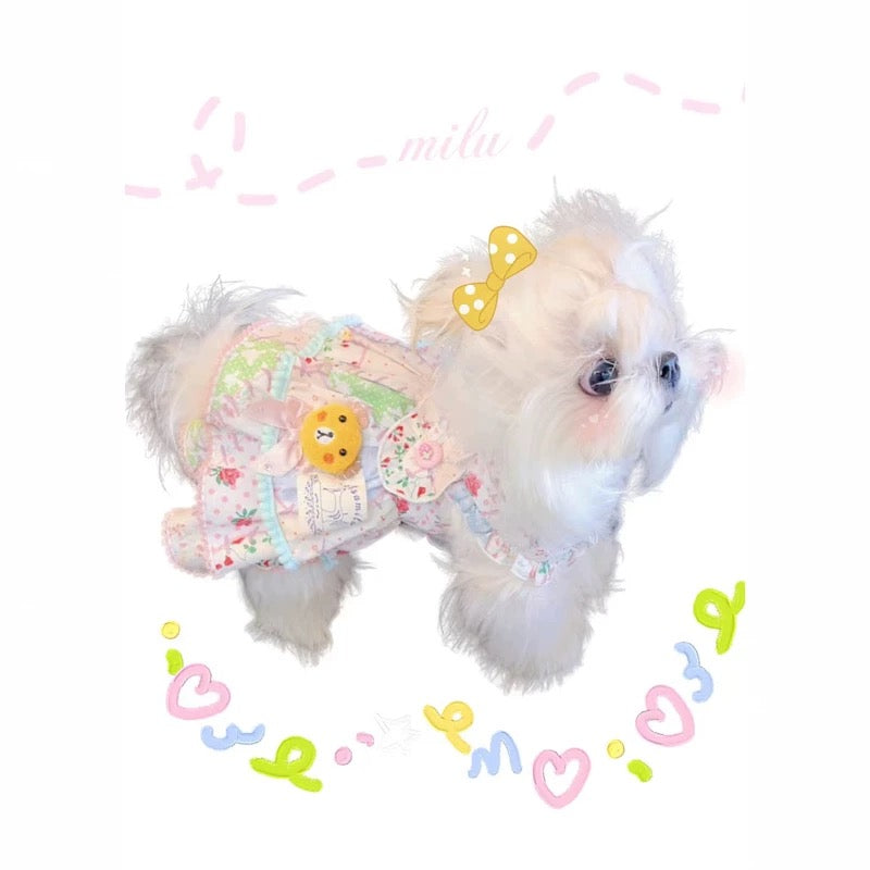 Elsamilu パッチワーク ベア キャンディ ペットドレス – 小型犬・猫用かわいい服