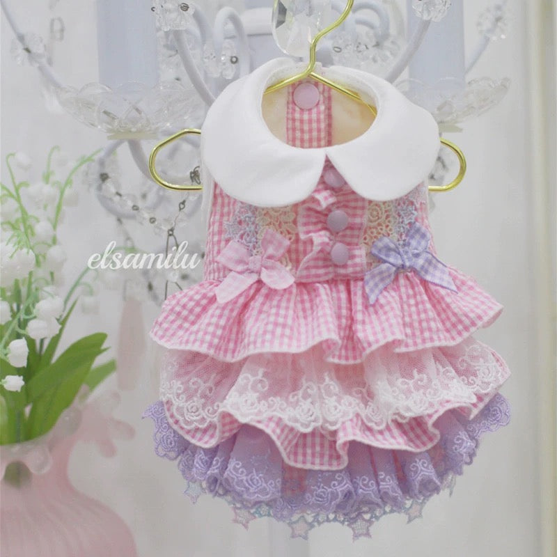 Elsamilu Pink Gingham Lace Princess Dress