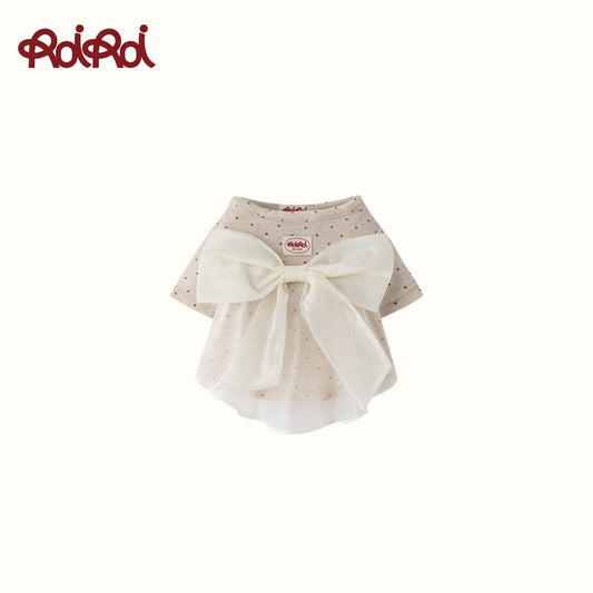 RoiRoi Cream Polka-Dot Back-Bow Pet Top