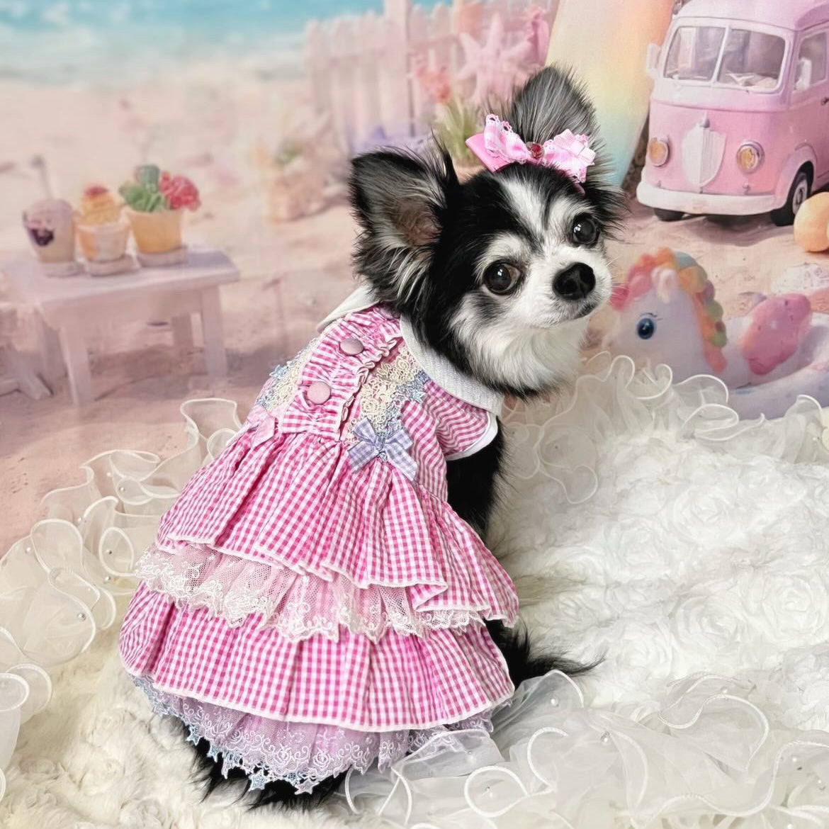 Elsamilu Pink Gingham Lace Princess Dress
