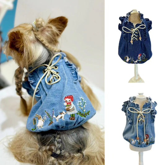 TaniWina Little Red Riding Hood Denim Blouse for Small Dog