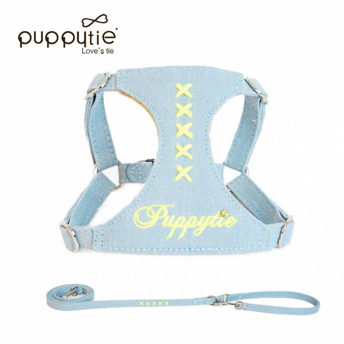 Puppytie Denim Cross Stitch No Pull Dog & Cat Harness – Adjustable Vest Harness for Small Pets
