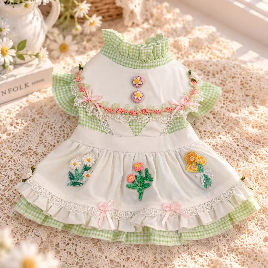 Elsamilu Bluebell Garden Embroidery Dress – Green