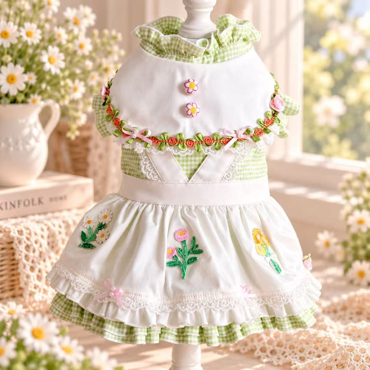 Elsamilu Bluebell Garden Embroidery Dress – Green