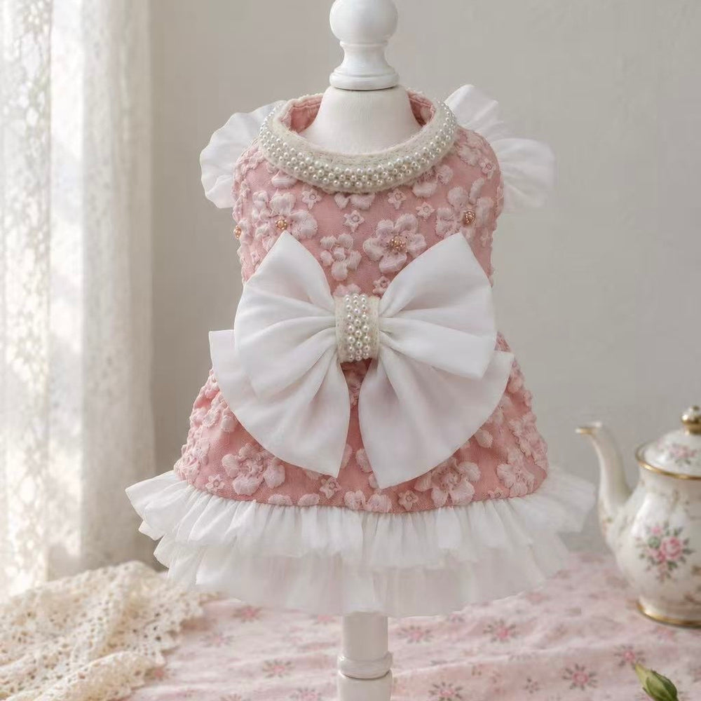 Elsamilu Pink Blossom Pearl Bow Dress