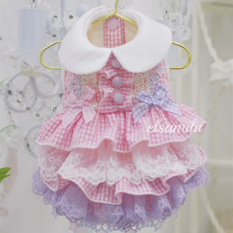 Elsamilu Pink Gingham Lace Princess Dress