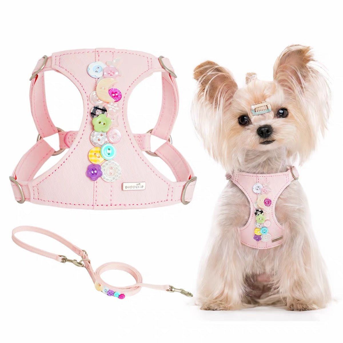 Puppytie Denim Candy Button No Pull Dog & Cat Harness – Adjustable Vest Harness for Small Pets