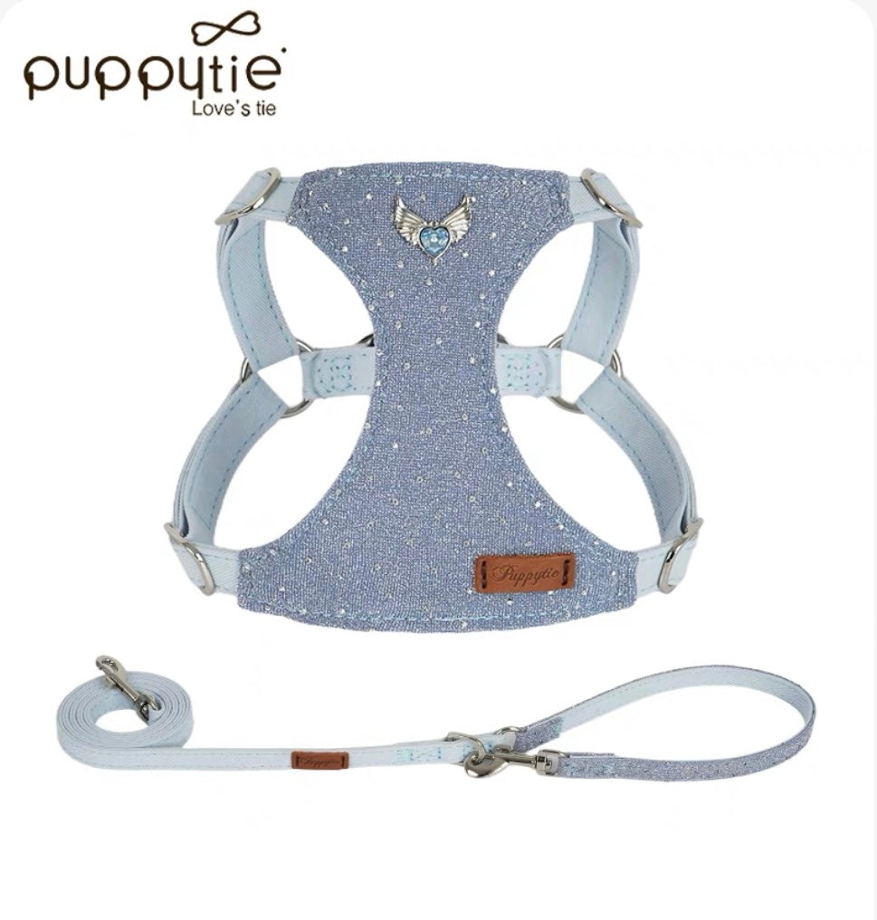 Puppytie小型犬・猫用 星降るダイヤモンドシリーズ ペットハーネスベスト（首に負担をかけないタイプ）|Starry Diamond Series Pet Harness Vest with Leash for Small Dogs and Cats – No Pull on Neck