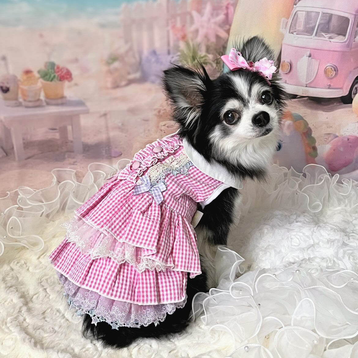 Elsamilu Pink Gingham Lace Princess Dress