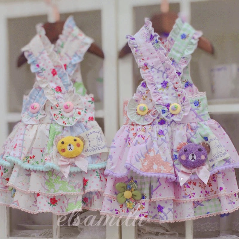 Elsamilu パッチワーク ベア キャンディ ペットドレス – 小型犬・猫用かわいい服