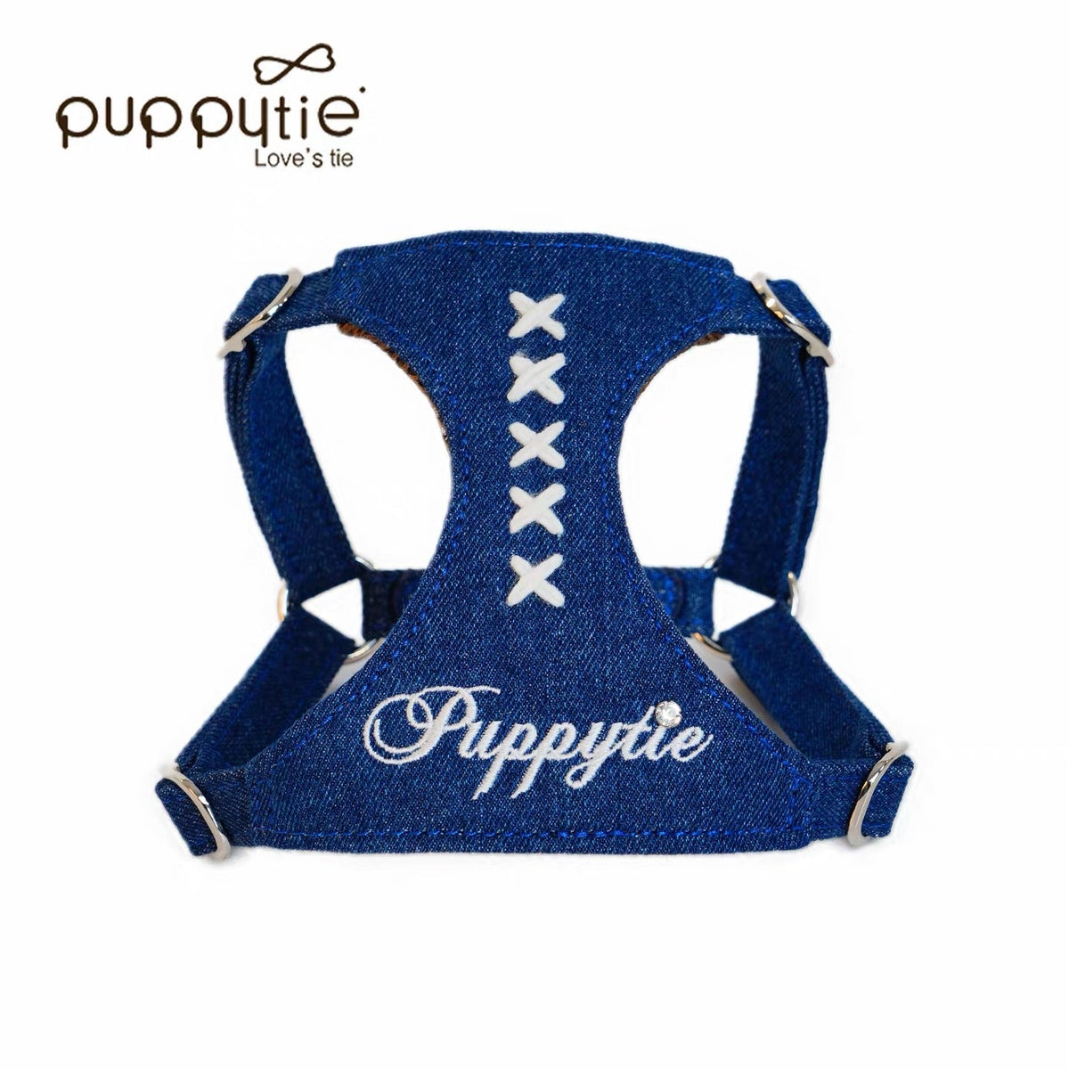 Puppytie Denim Cross Stitch No Pull Dog & Cat Harness – Adjustable Vest Harness for Small Pets
