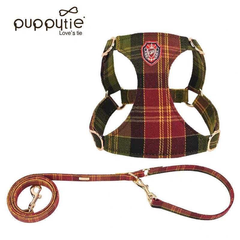 Puppytie チェック柄ドッグハーネス（小型犬＆猫用）– 引っ張り防止ペットベスト（エルゴノミックフィット）|Plaid Dog Harness for Small Dogs & Cats – No-Pull Pet Vest with Ergonomic Fit