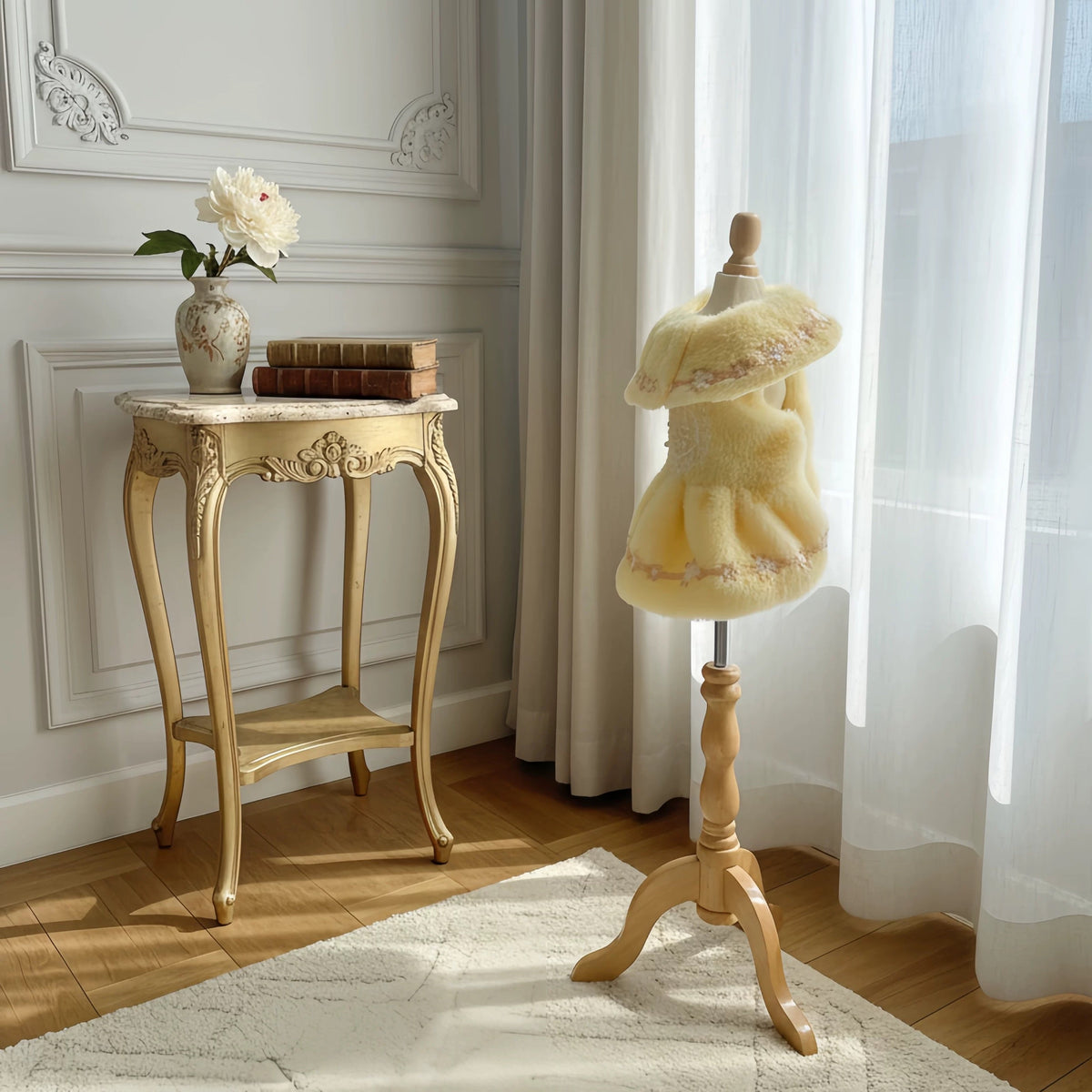 Elsamilu Romantic Yellow Fur Pet Dress – Elegant Winter Outfit for Small Dogs & Cats