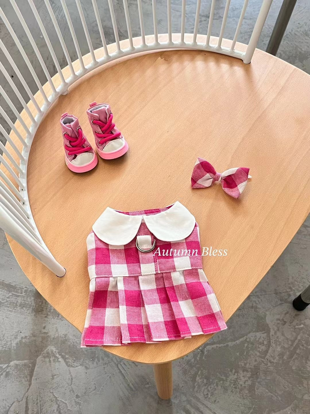 Autumn Bless Plaid Dress and Harness Set – Pink & Blue Collection