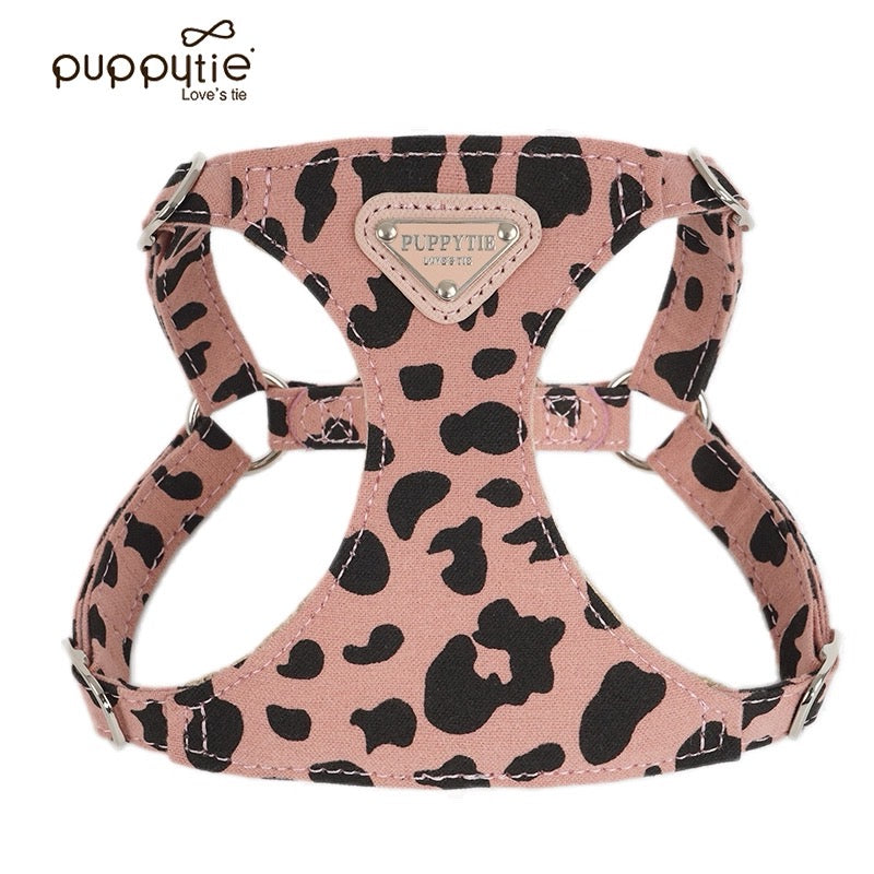 Puppytie【小型犬・猫用】牛柄ハーネス＆リードセット｜甘かわデザインでお散歩をもっと楽しく｜Cow-Pattern Dog & Cat Harness with Leash | Cute Small Pet Harness