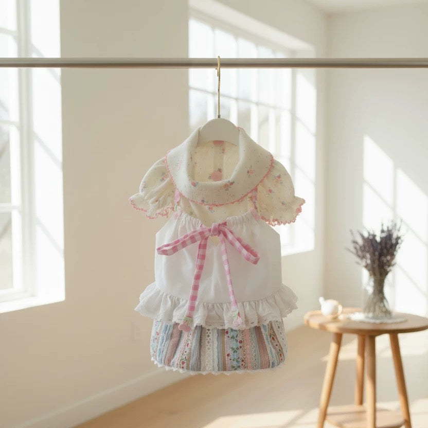 Elsamilu Gingham Ribbon Layered Pet Dress – Cute Outfit for Small Dogs & Cats