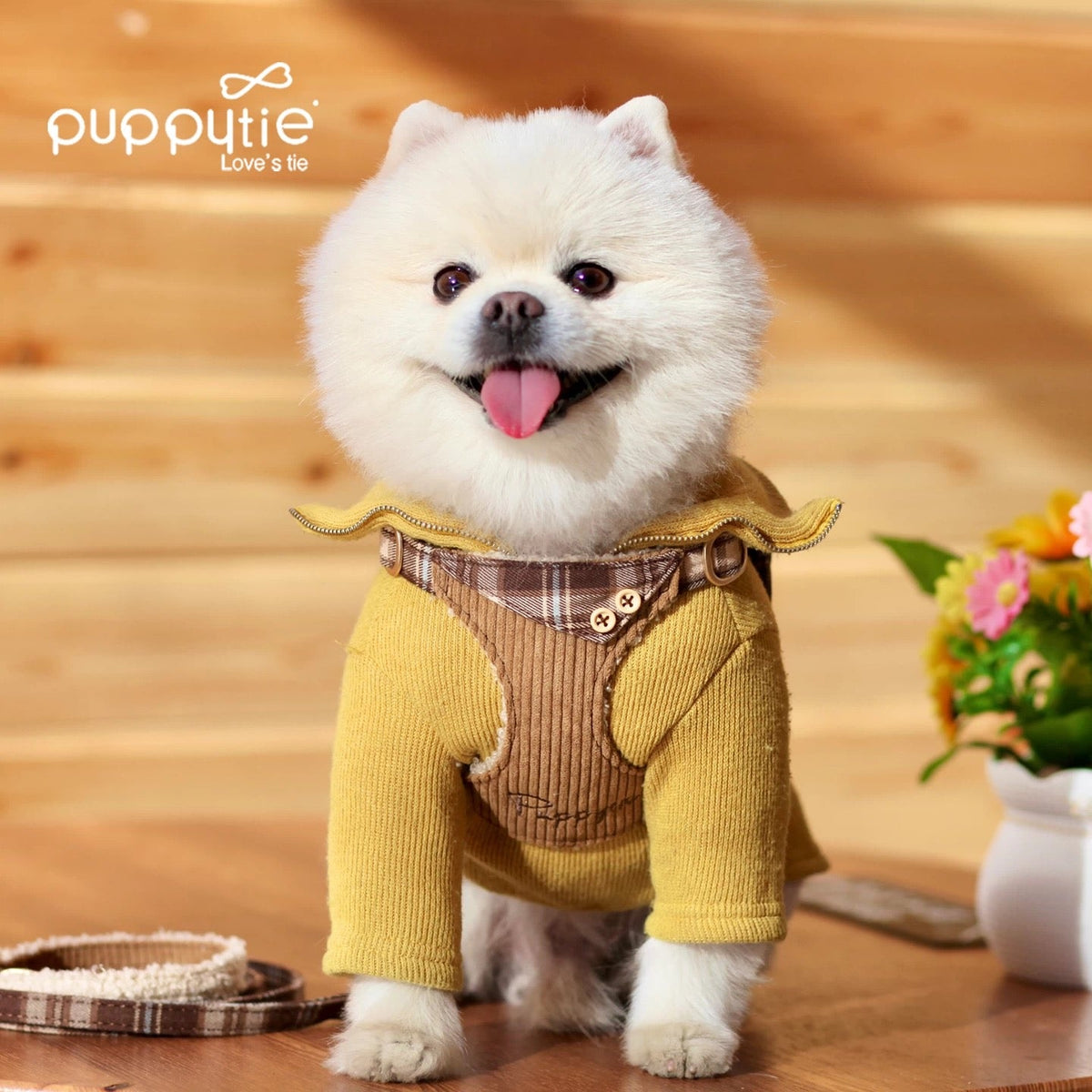 Puppytie 軽量ヴィンテージチェック柄ペットハーネス（猫と小型犬用）| ソフトコーデュロイ| Puppytie Lightweight Vintage Plaid Pet Harness for Cats & Small Dogs | Soft Corduroy