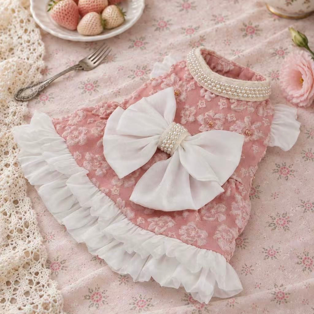 Elsamilu Pink Blossom Pearl Bow Dress