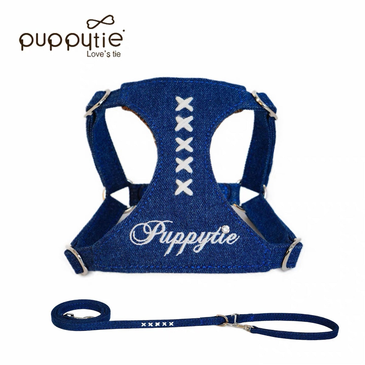 Puppytie Denim Cross Stitch No Pull Dog & Cat Harness – Adjustable Vest Harness for Small Pets