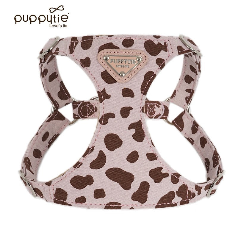 Puppytie【小型犬・猫用】牛柄ハーネス＆リードセット｜甘かわデザインでお散歩をもっと楽しく｜Cow-Pattern Dog & Cat Harness with Leash | Cute Small Pet Harness