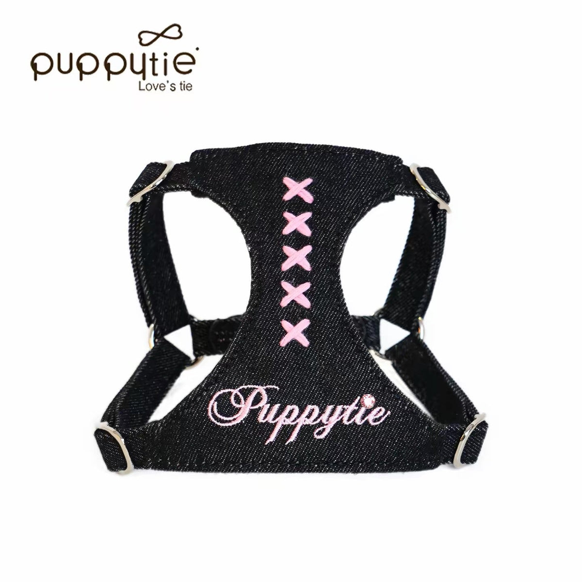 Puppytie Denim Cross Stitch No Pull Dog & Cat Harness – Adjustable Vest Harness for Small Pets