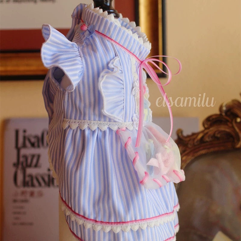 Elsamilu Dreamy Blue Pet Dress – Elegant Princess Lace Outfit for Small Dogs & Cats