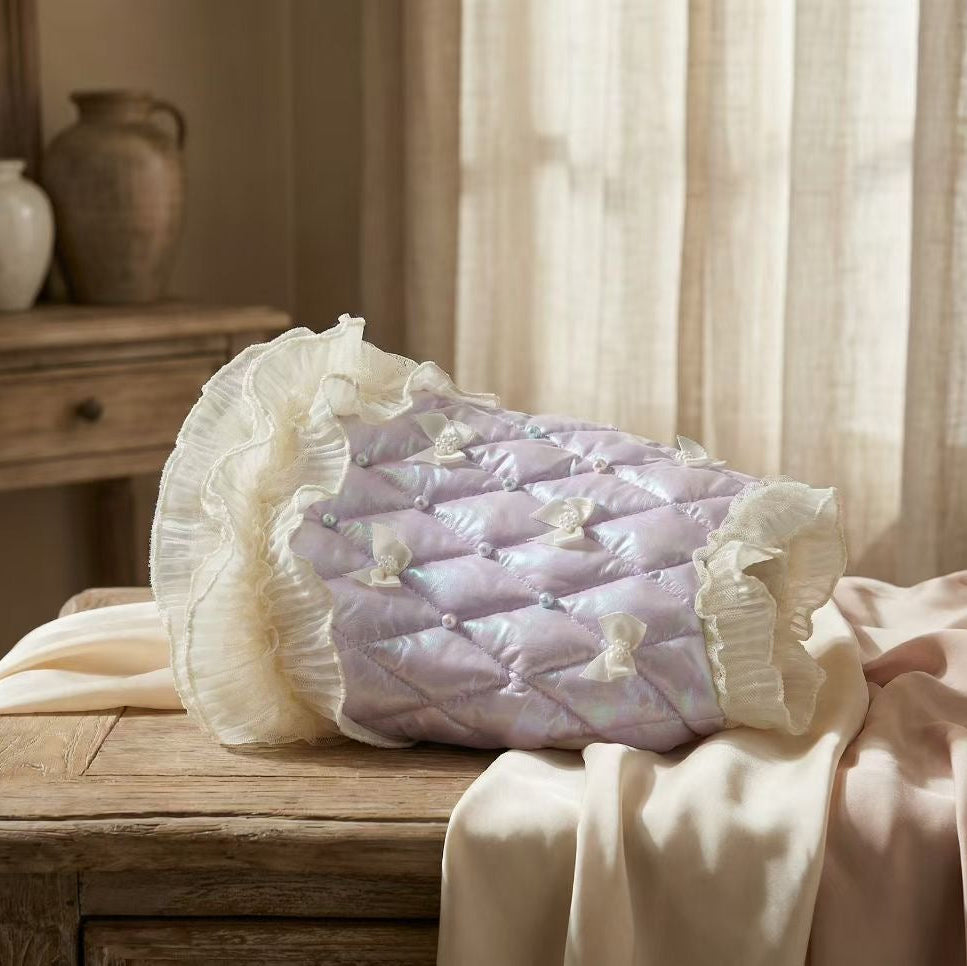 Elsamilu Pearl Bow Quilted Winter Down Pet Dress – Lavender Elegant Warm Outfit for Small Dogs & Cats