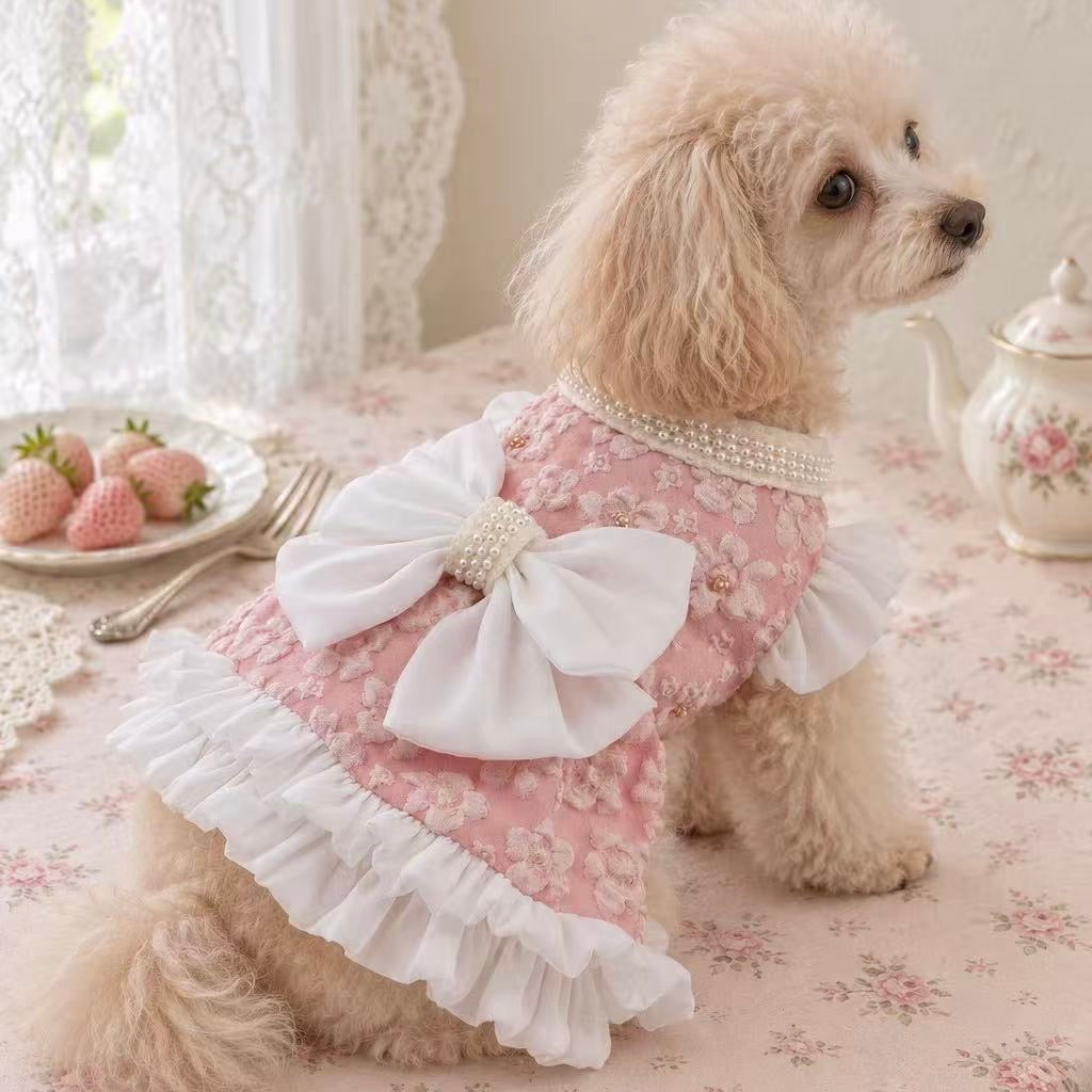 Elsamilu Pink Blossom Pearl Bow Dress