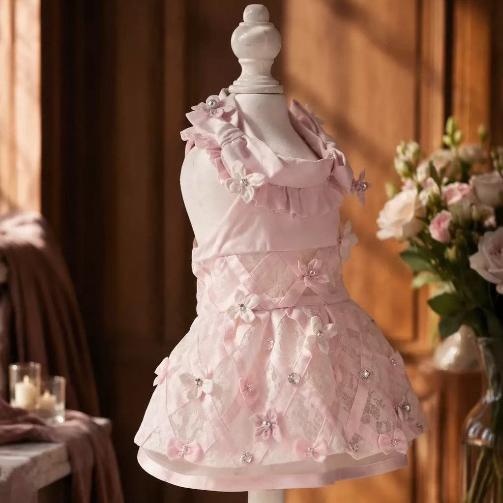 Elsamilu Blossom Ribbon Lace Dress – Pink Edition