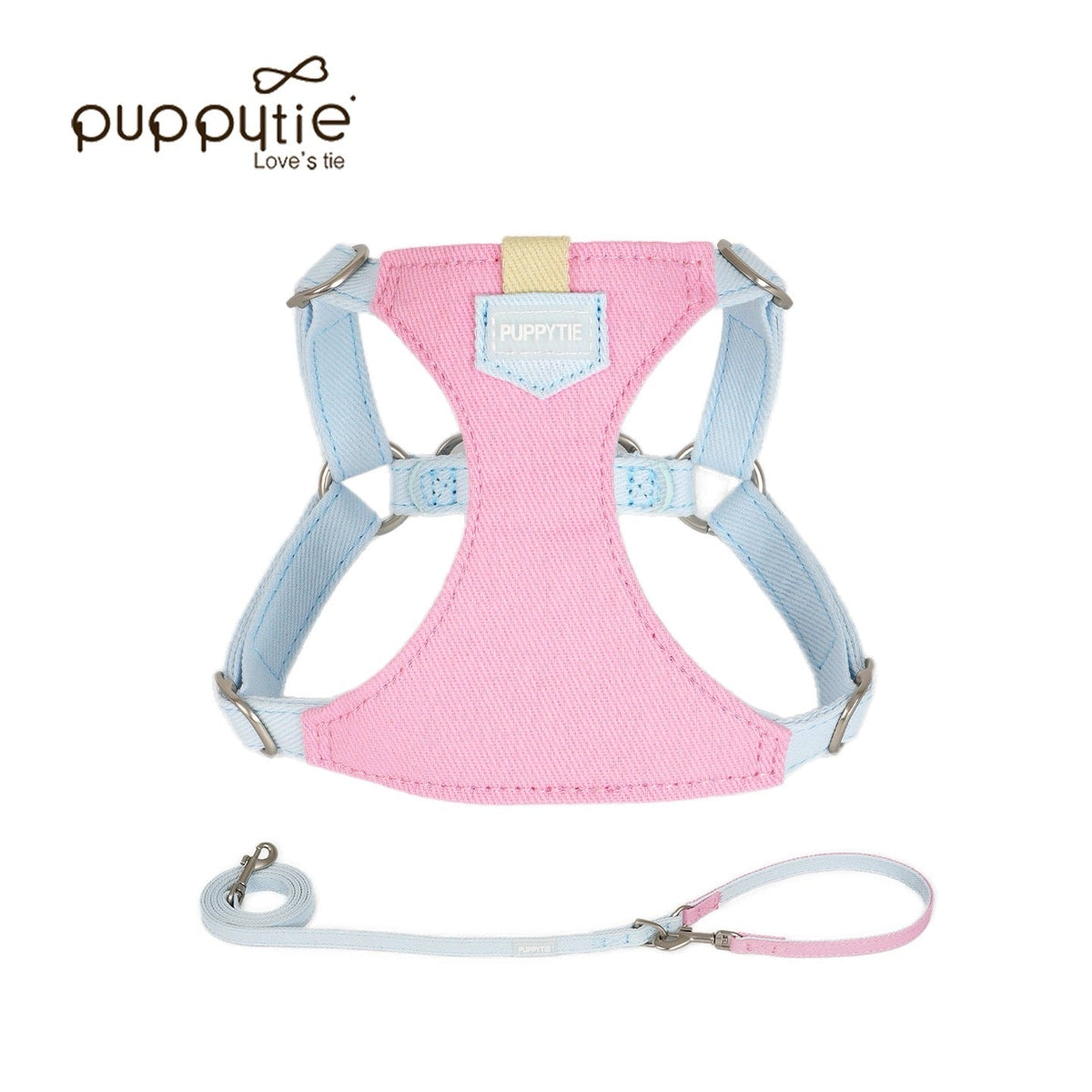 Puppytie マカロンキャンディシリーズ ペット用リード＆ハーネスセット – 小型犬・猫用の可愛いデニム風ベスト型胸当て、散歩に最適|  Macaron Candy Series Pet Leash & Harness Set – Cute Denim Vest-Style Chest Harness for Small Dogs and Cats, Perfect for Daily Walks