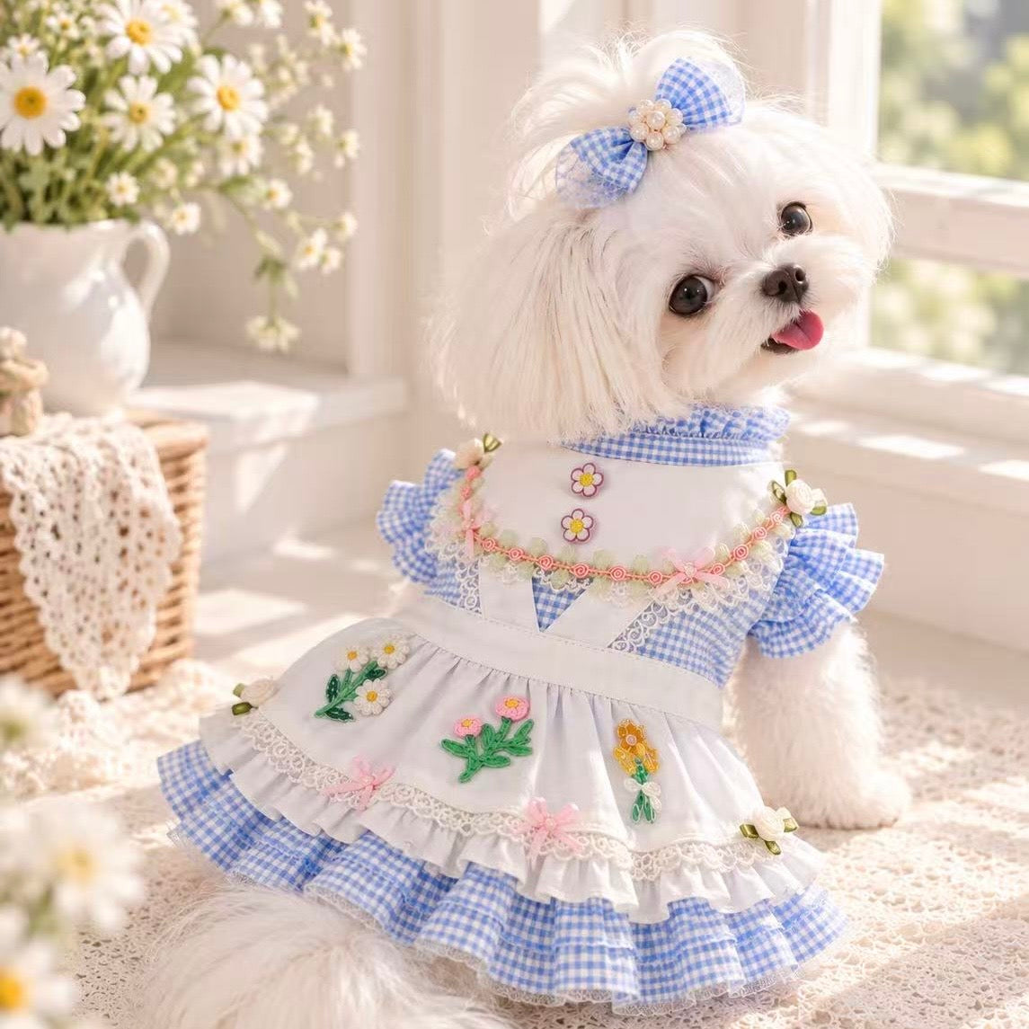 Elsamilu Bluebell Garden Embroidery Dress – Blue