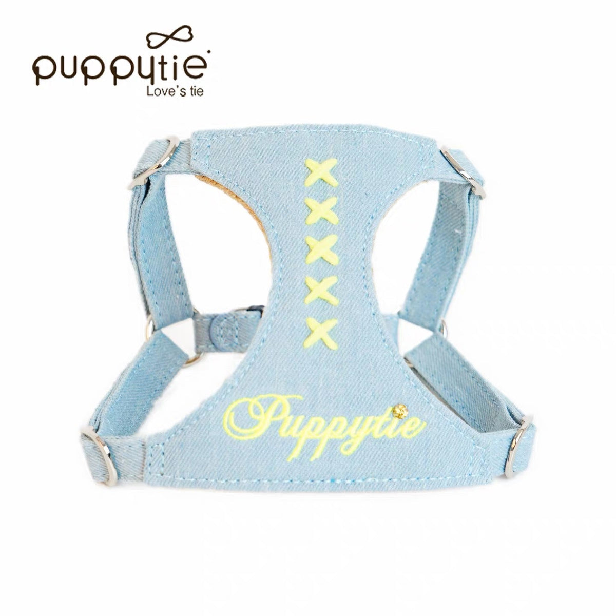 Puppytie Denim Cross Stitch No Pull Dog & Cat Harness – Adjustable Vest Harness for Small Pets