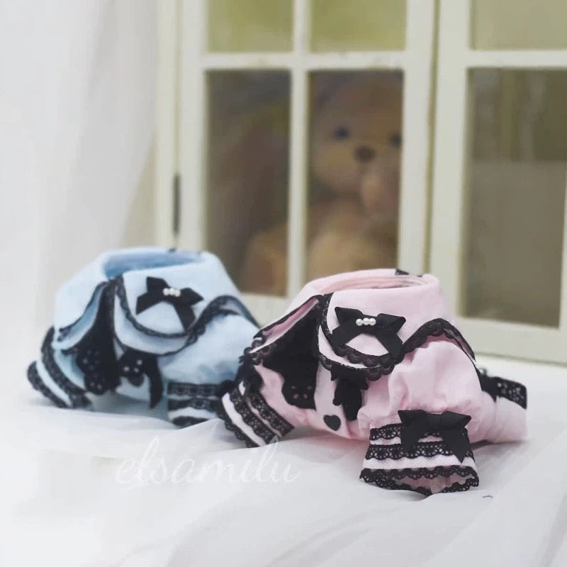 エルサミル ゴシックロマンス 長袖ペットドレス - ピンク＆ブルーのレース 小型犬＆猫用