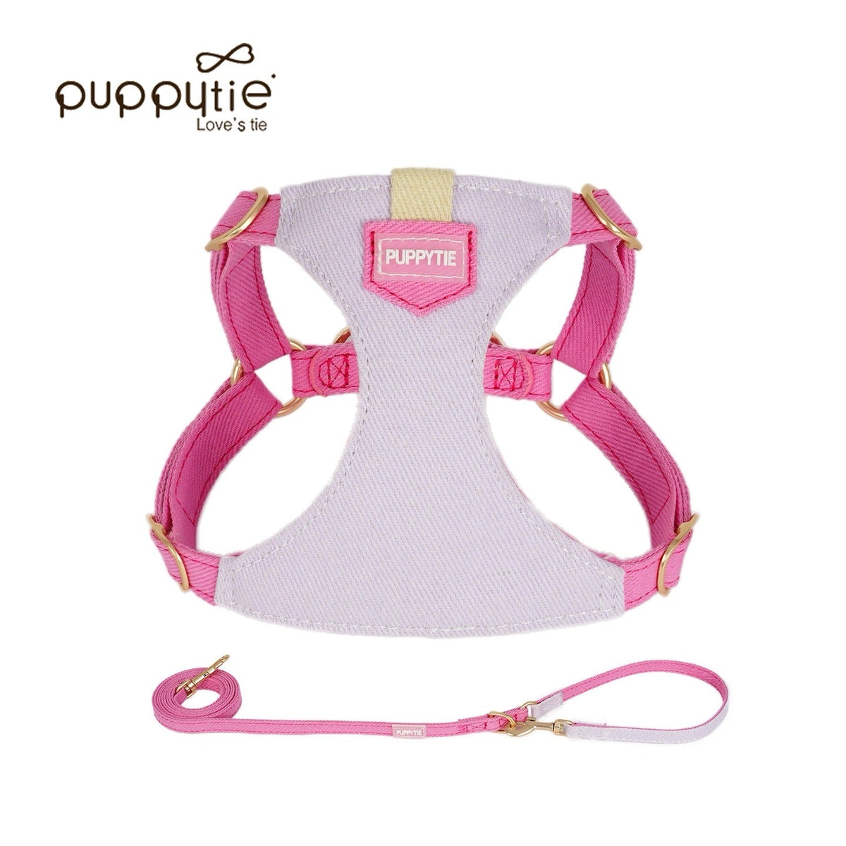 Puppytie マカロンキャンディシリーズ ペット用リード＆ハーネスセット – 小型犬・猫用の可愛いデニム風ベスト型胸当て、散歩に最適|  Macaron Candy Series Pet Leash & Harness Set – Cute Denim Vest-Style Chest Harness for Small Dogs and Cats, Perfect for Daily Walks