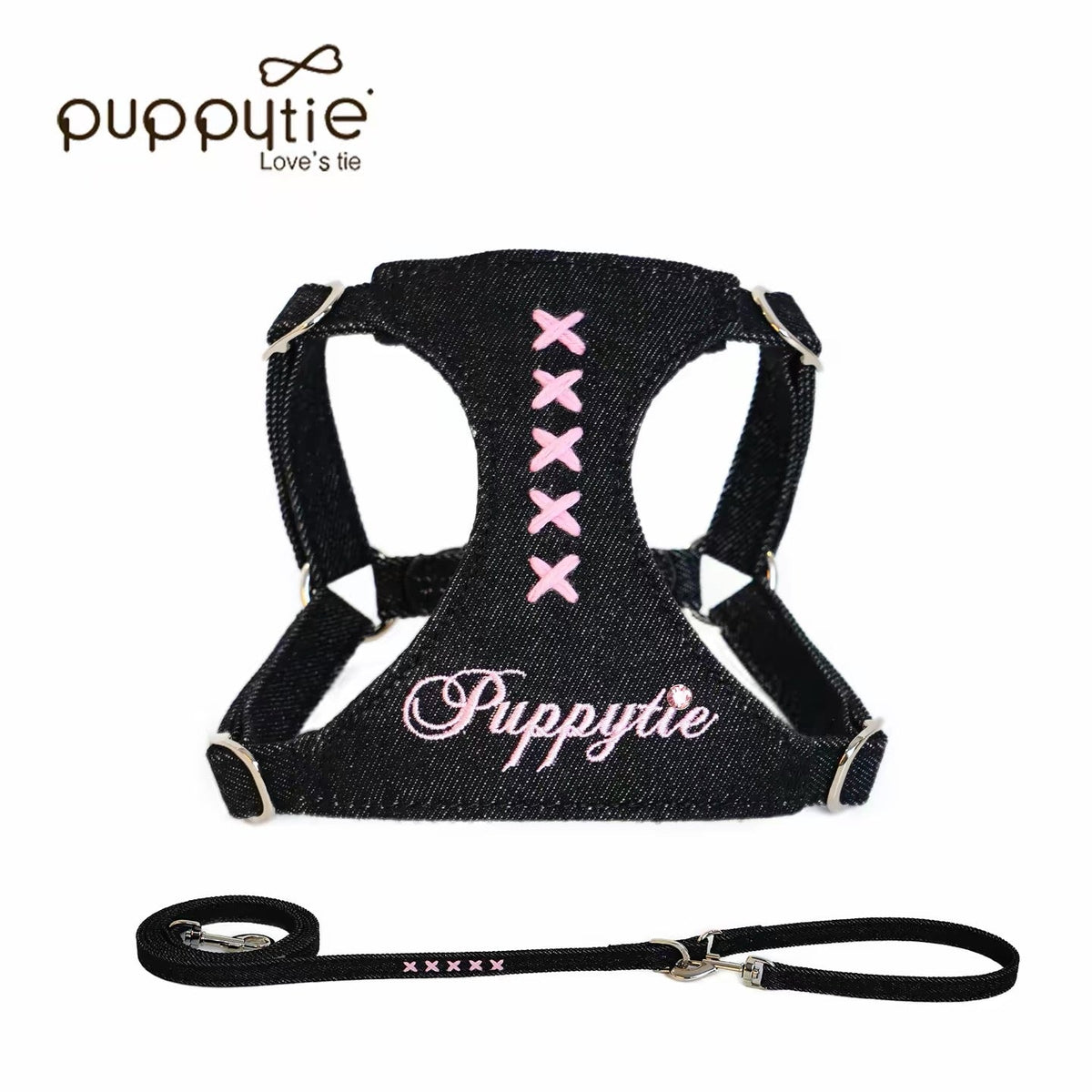 Puppytie Denim Cross Stitch No Pull Dog & Cat Harness – Adjustable Vest Harness for Small Pets