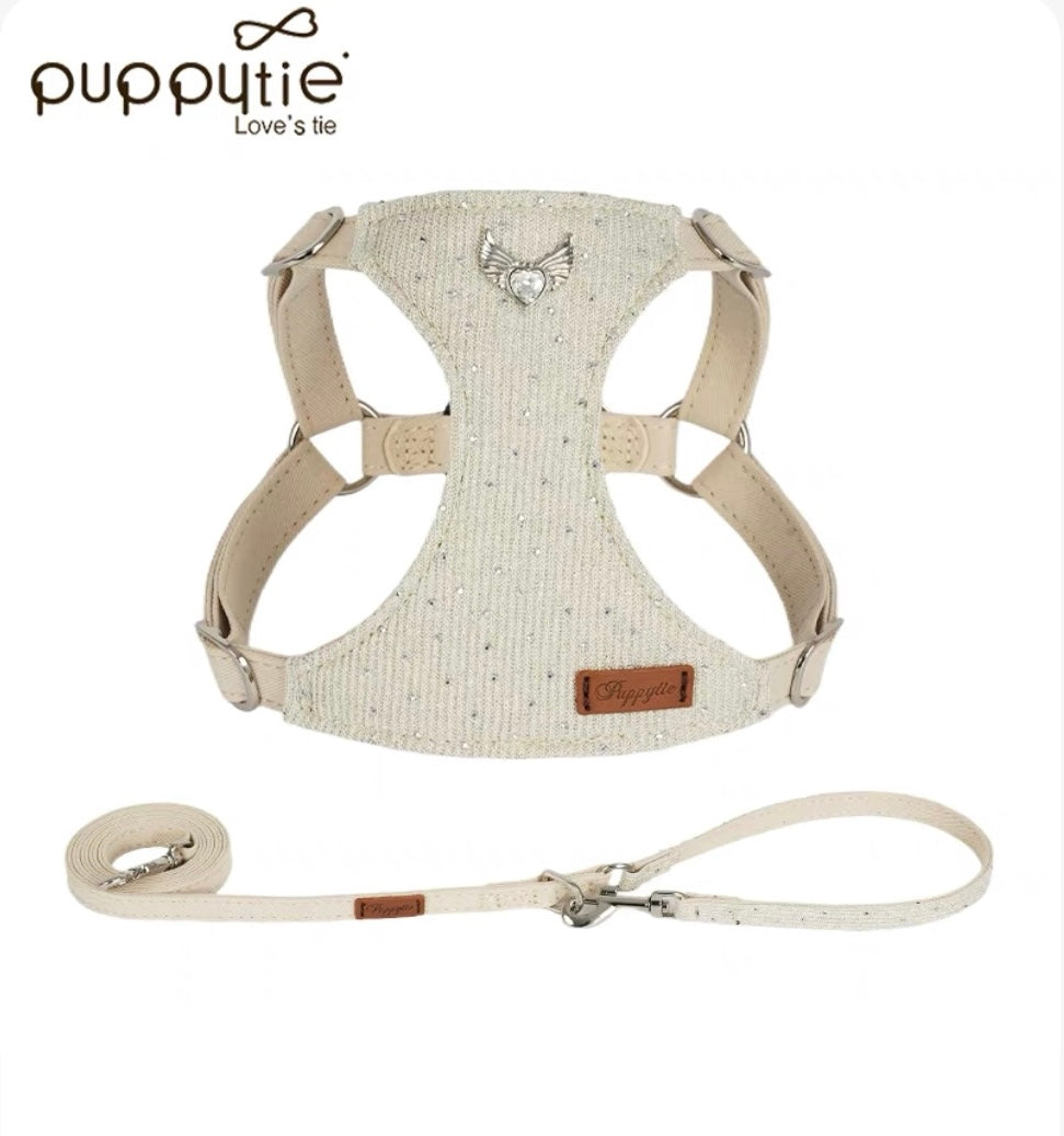 Puppytie小型犬・猫用 星降るダイヤモンドシリーズ ペットハーネスベスト（首に負担をかけないタイプ）|Starry Diamond Series Pet Harness Vest with Leash for Small Dogs and Cats – No Pull on Neck