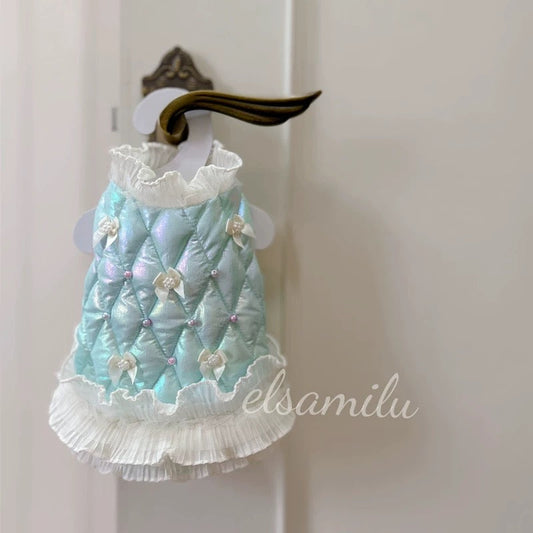 Elsamilu Pearl Bow Quilted Winter Dress