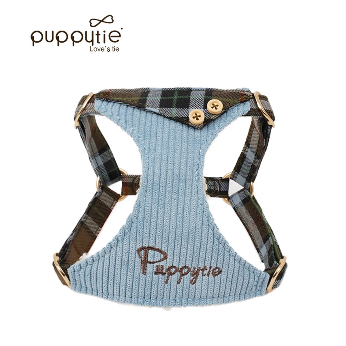 Puppytie 軽量ヴィンテージチェック柄ペットハーネス（猫と小型犬用）| ソフトコーデュロイ| Puppytie Lightweight Vintage Plaid Pet Harness for Cats & Small Dogs | Soft Corduroy
