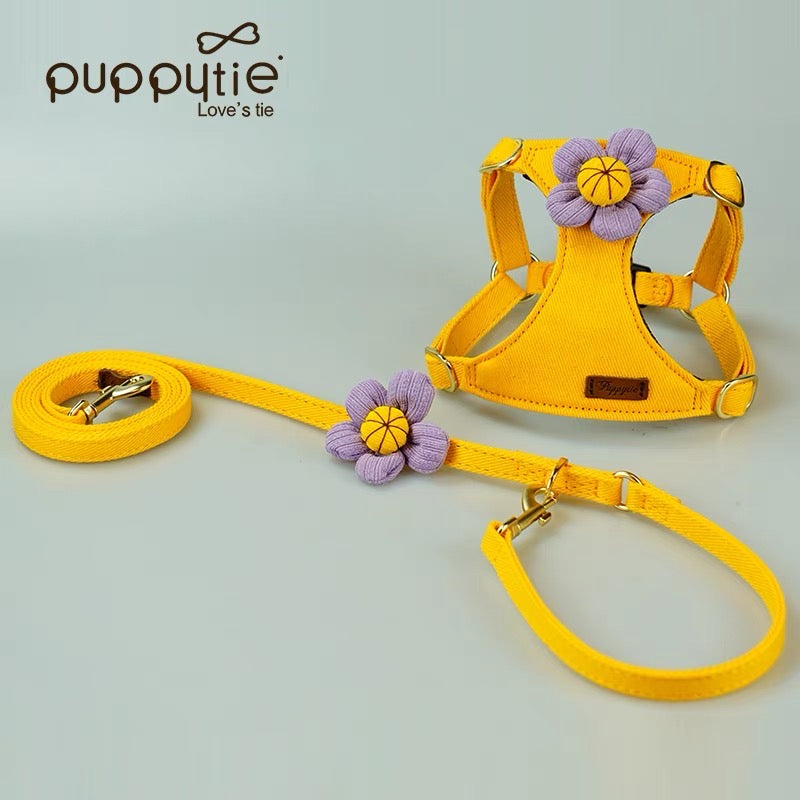 Puppytieフラワーペットハーネス＆リードセット – 引っ張り防止・調節可能、小型犬＆猫用| Flower Pet Harness & Leash Set – No-Pull, Adjustable for Small Dogs & Cats