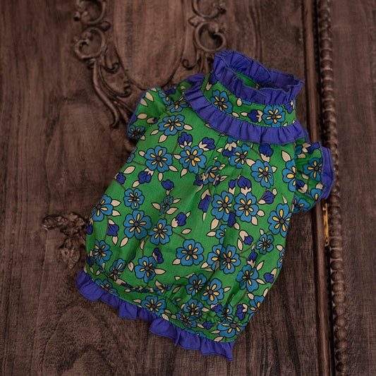 TaniWina Green Leaf Rose Lace Trim Shirt for Small Dog