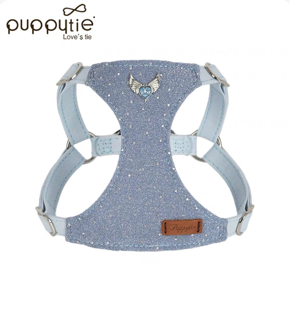 Puppytie小型犬・猫用 星降るダイヤモンドシリーズ ペットハーネスベスト（首に負担をかけないタイプ）|Starry Diamond Series Pet Harness Vest with Leash for Small Dogs and Cats – No Pull on Neck