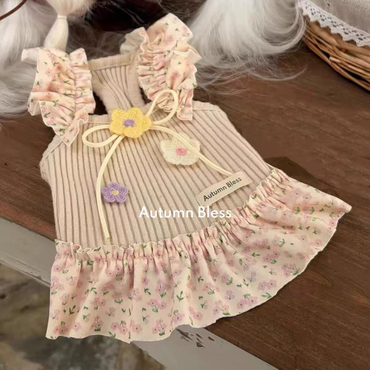 Autumn Bless クロシェフラワー ニットワンピース