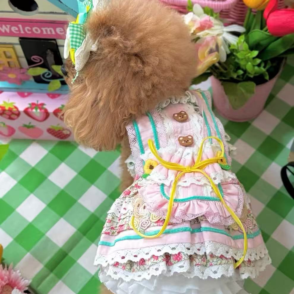 Elsamilu フェアリーフォレストエプロンペットドレス – 小型犬・猫用ロマンティックワンピース