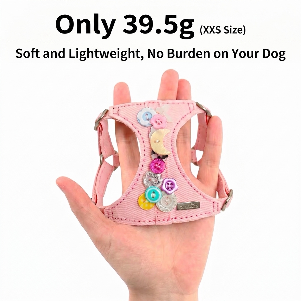 Puppytie Denim Candy Button No Pull Dog & Cat Harness – Adjustable Vest Harness for Small Pets